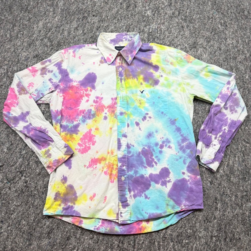 American Eagle Mens Tie Dye Button Down Shirt Medium Long Sleeve Cotton‎ Multi